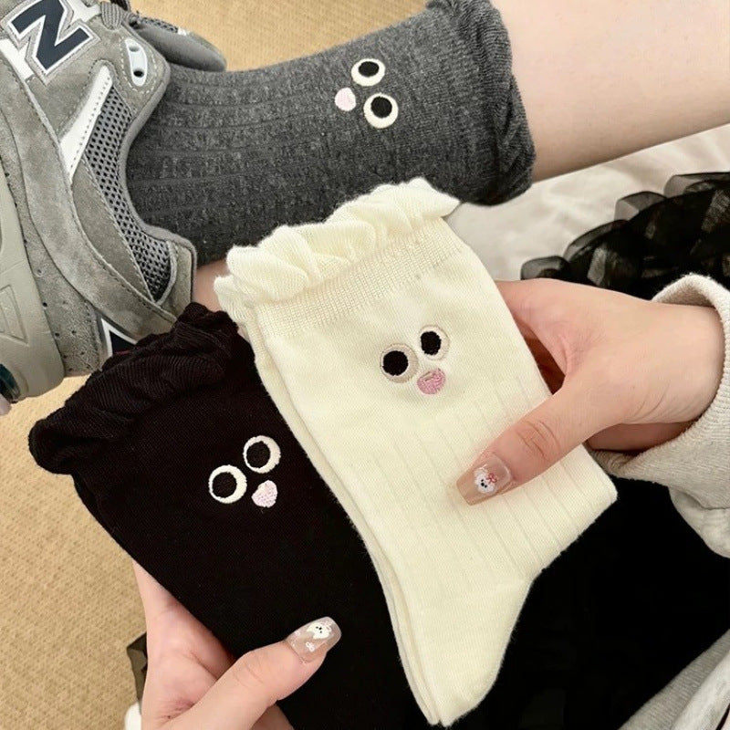 Ruza Kawaii Embroidered Crew Socks