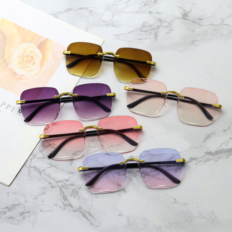 Frameless Trimmed Square Sunglasses For Women Trendy Gradient Color