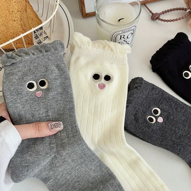 Ruza Kawaii Embroidered Crew Socks