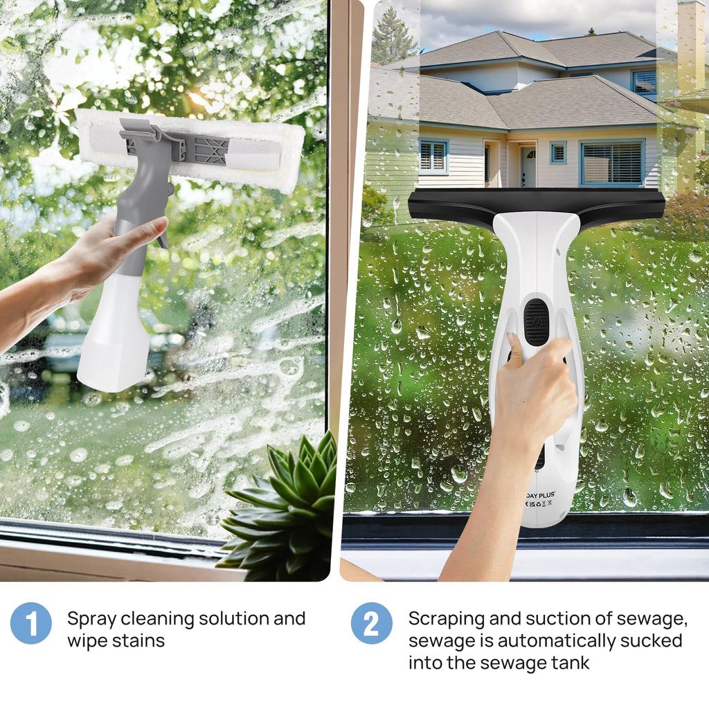 Cordless Electric Window Squeegee, 3500mAh Rechargeable Window Vacuum, 2 in 1 with Microfiber Pad – Ideal for Windows, Mirrors