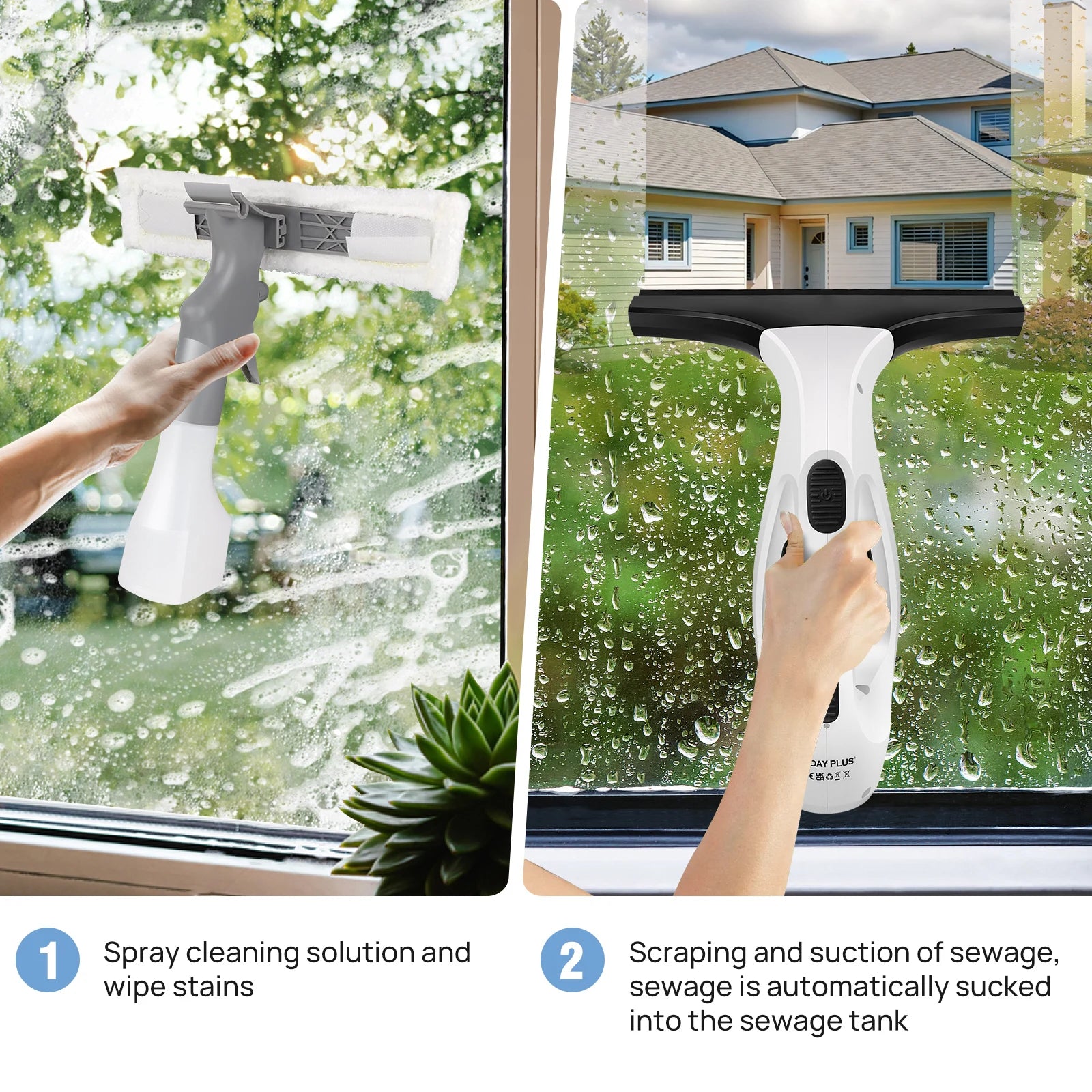 Cordless Electric Window Squeegee, 3500mAh Rechargeable Window Vacuum, 2 in 1 with Microfiber Pad – Ideal for Windows, Mirrors
