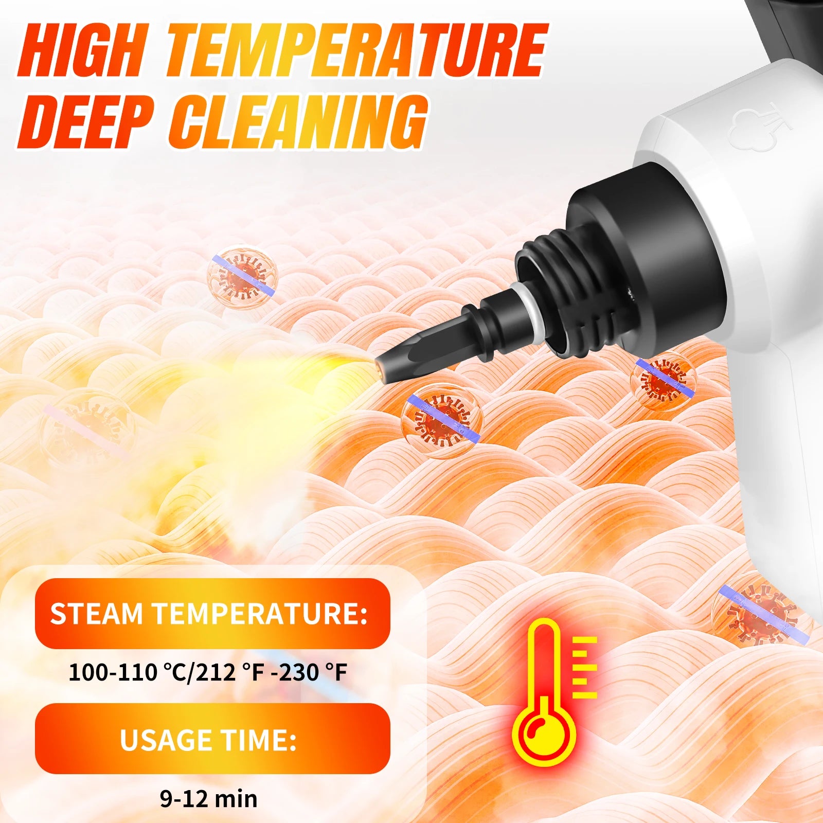 3800W High Pressure Steam Cleaner (Car Cleaner)-IPX4, 2.5m Cable,Steam Cannon+9-Piece for Removing Stains on Multiple Surfaces