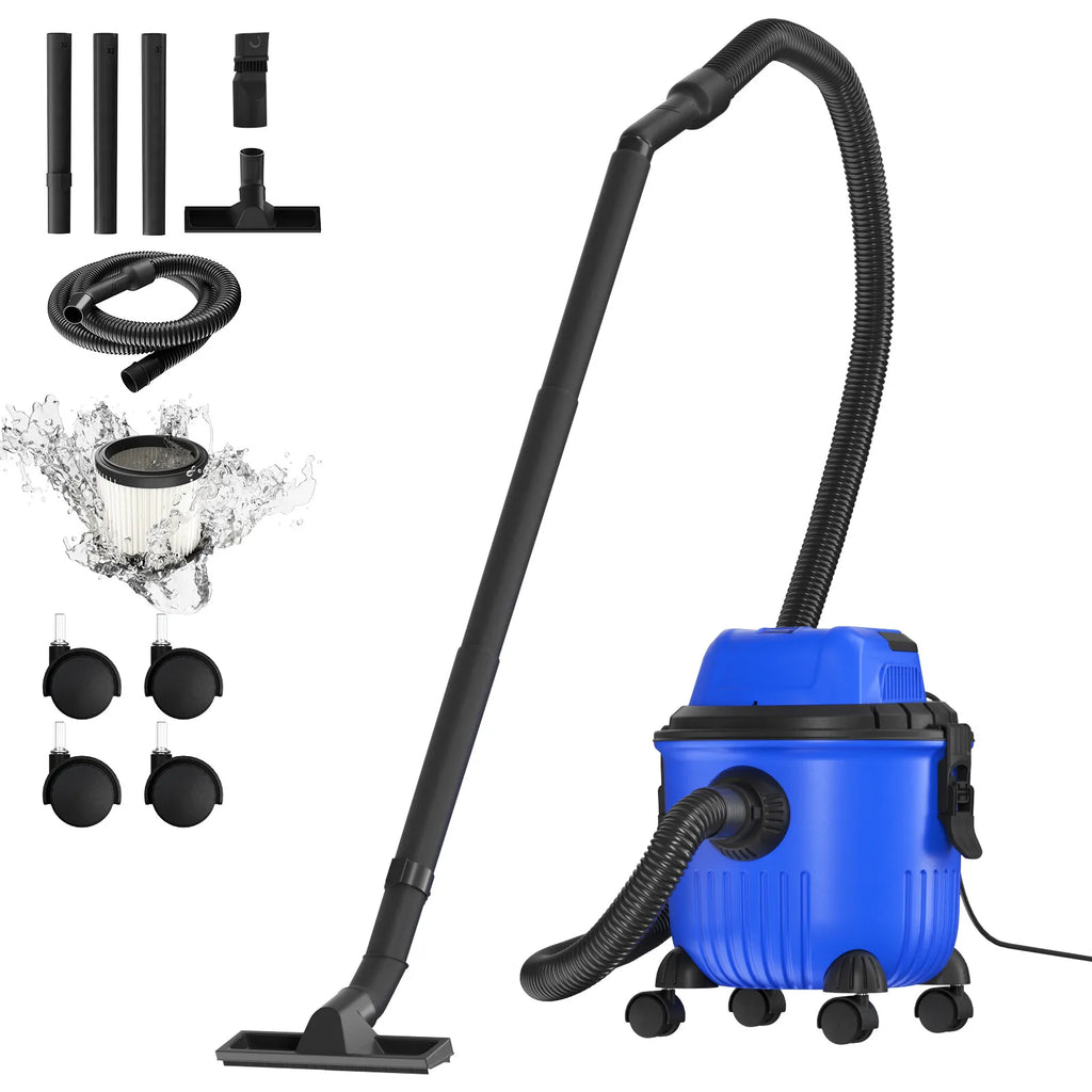 Industrial Vacuum Cleaner 3-in-1 Wet and Dry Vacuum Cleaner Bagless W/Blowing Function, 16Kpa Strong Suction, 15 Litre Capacity, 4 Caster Wheels