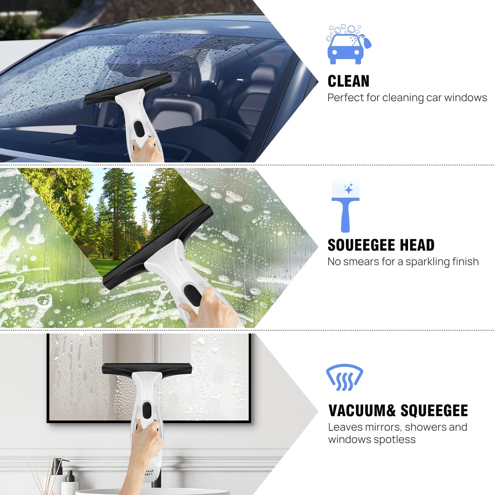 Cordless Electric Window Squeegee, 3500mAh Rechargeable Window Vacuum, 2 in 1 with Microfiber Pad – Ideal for Windows, Mirrors