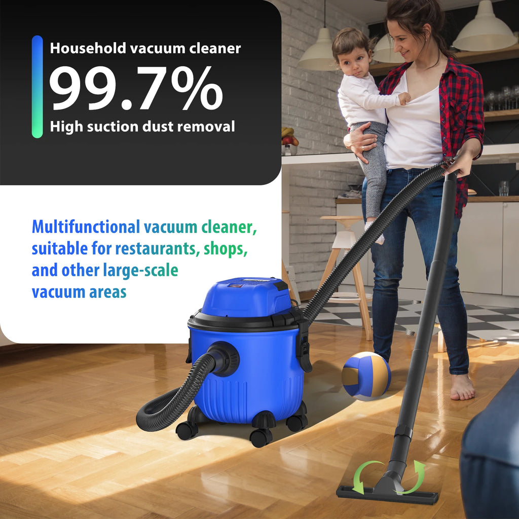 Industrial Vacuum Cleaner 3-in-1 Wet and Dry Vacuum Cleaner Bagless W/Blowing Function, 16Kpa Strong Suction, 15 Litre Capacity, 4 Caster Wheels