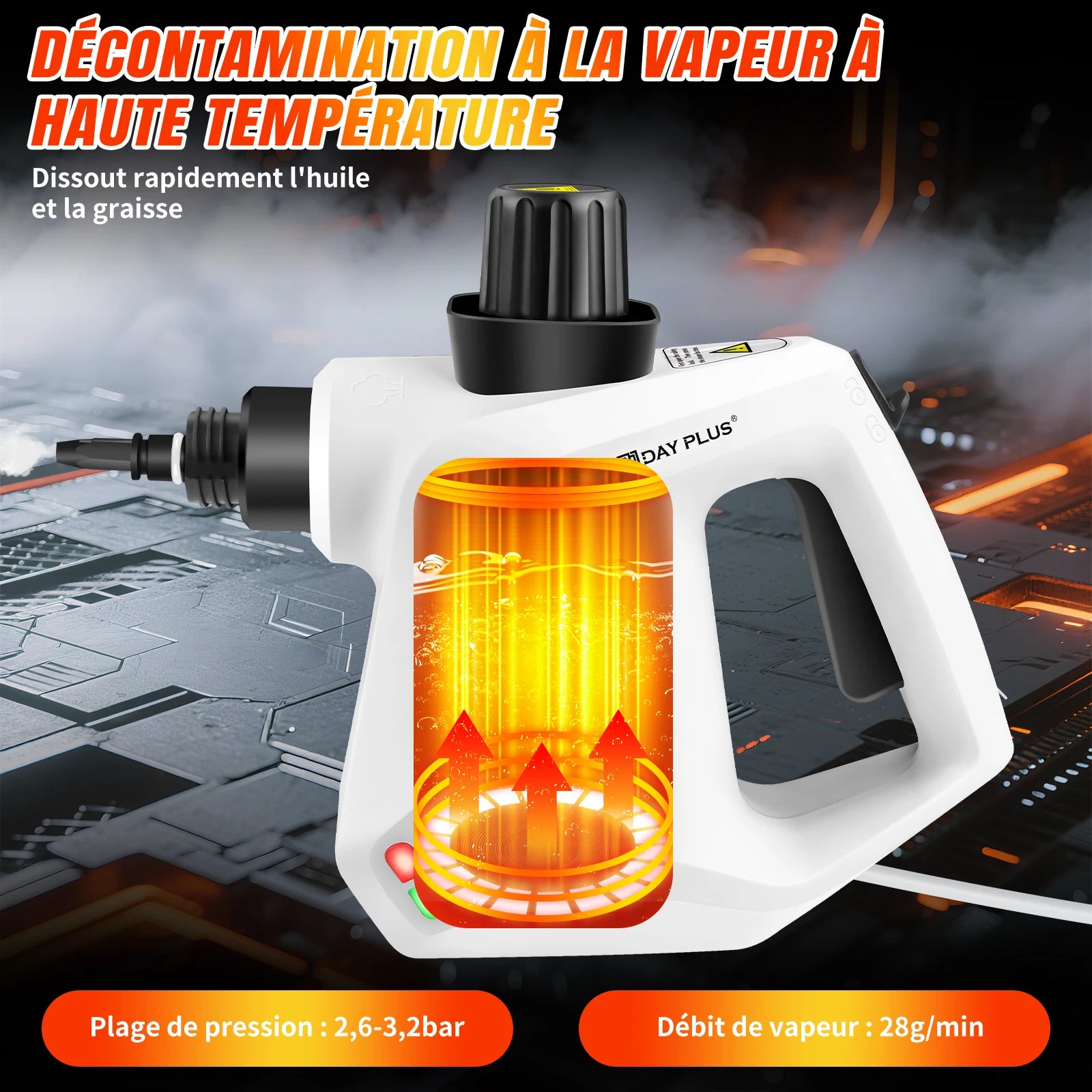 Steam cleaner 3800W portable, high temperature, for air conditioning, kitchen hood, auto, floor