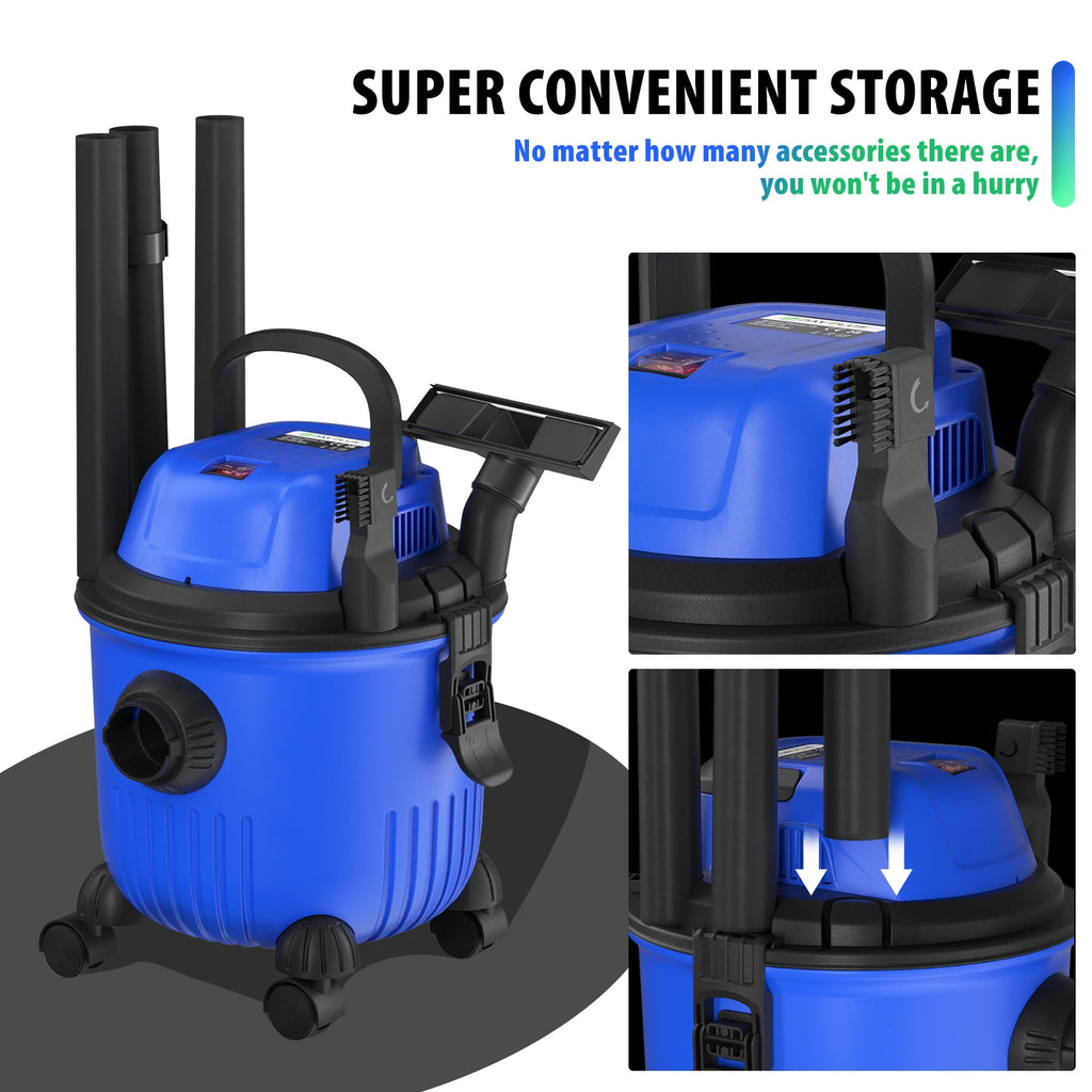 Industrial Vacuum Cleaner 3-in-1 Wet and Dry Vacuum Cleaner Bagless W/Blowing Function, 16Kpa Strong Suction, 15 Litre Capacity, 4 Caster Wheels