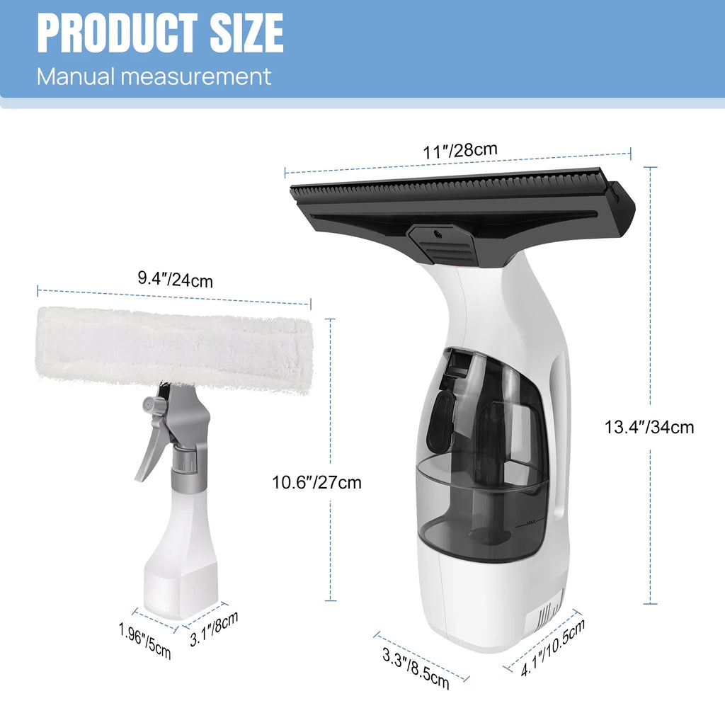 Cordless Electric Window Squeegee, 3500mAh Rechargeable Window Vacuum, 2 in 1 with Microfiber Pad – Ideal for Windows, Mirrors