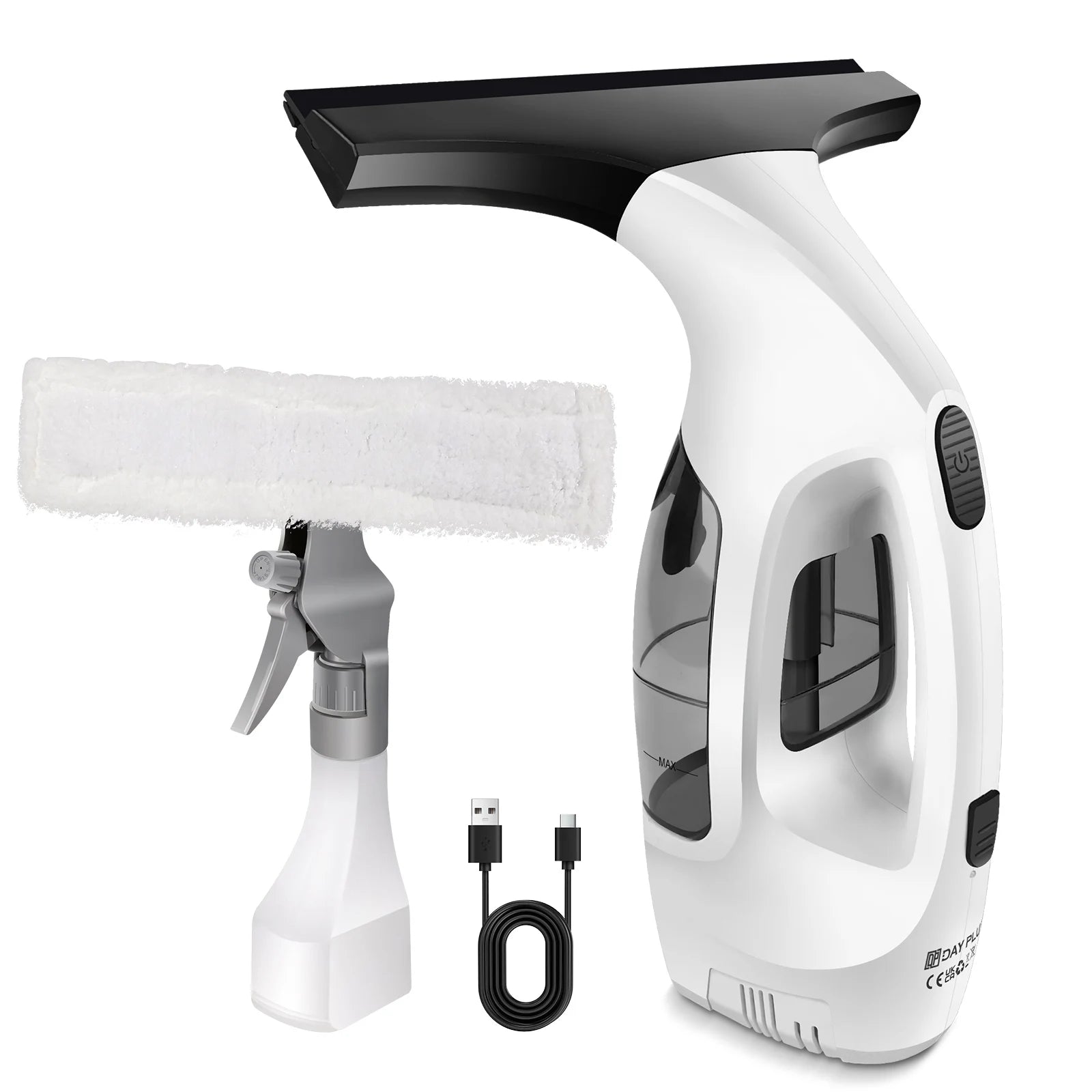 Cordless Electric Window Squeegee, 3500mAh Rechargeable Window Vacuum, 2 in 1 with Microfiber Pad – Ideal for Windows, Mirrors