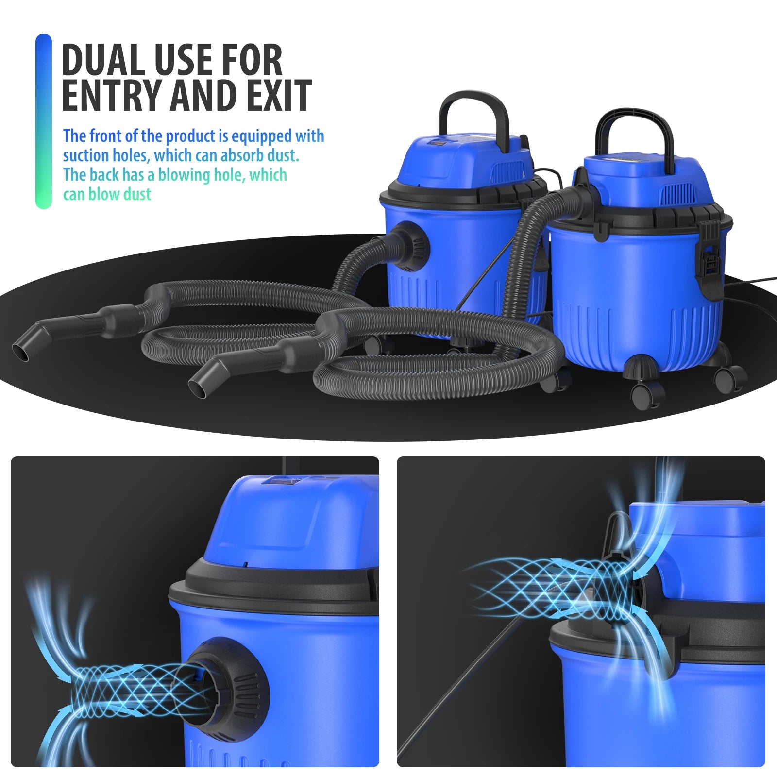 Industrial Vacuum Cleaner 3-in-1 Wet and Dry Vacuum Cleaner Bagless W/Blowing Function, 16Kpa Strong Suction, 15 Litre Capacity, 4 Caster Wheels