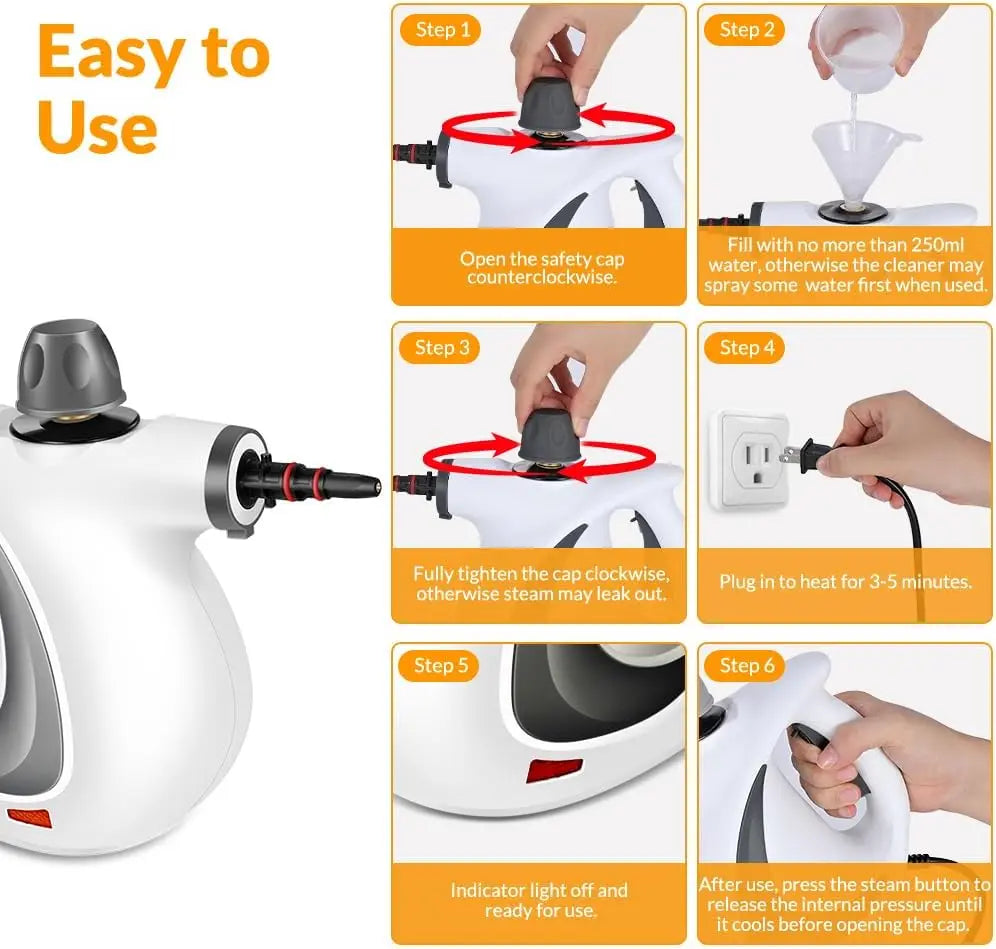 Blossom Handheld Steam Cleaner 1050W 3Bar High Pressure Steam 115℃ High Temp Fast Heating Multipurpose Steamer for Home