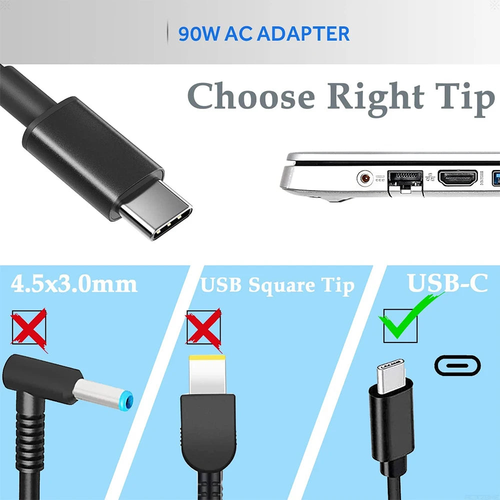 90W 20V USB-C AC Charger Laptop Adapter For HP Spectre x360 Dell TDK33 TDK33 Lenovo ThinkPad T480 T480s T580 T580s IdeaPad Yoga