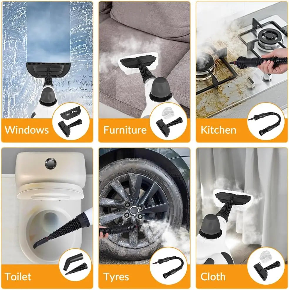 Blossom Handheld Steam Cleaner 1050W 3Bar High Pressure Steam 115℃ High Temp Fast Heating Multipurpose Steamer for Home