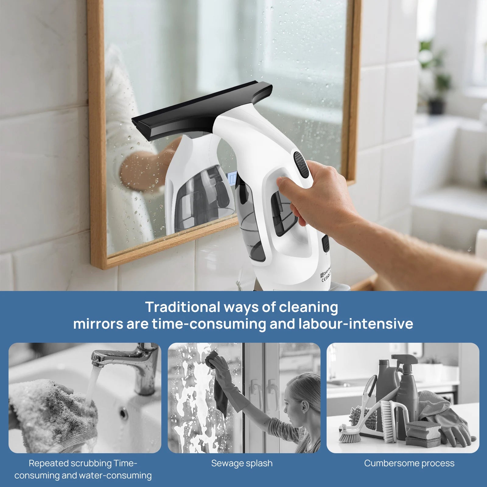 Cordless Electric Window Squeegee, 3500mAh Rechargeable Window Vacuum, 2 in 1 with Microfiber Pad – Ideal for Windows, Mirrors