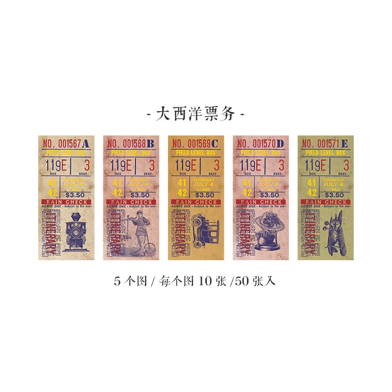 50 sheets Retro Ticket Collector Series Memo Pad Message Notes Decorative Notepad Note Material paper Stationery Office Supplies