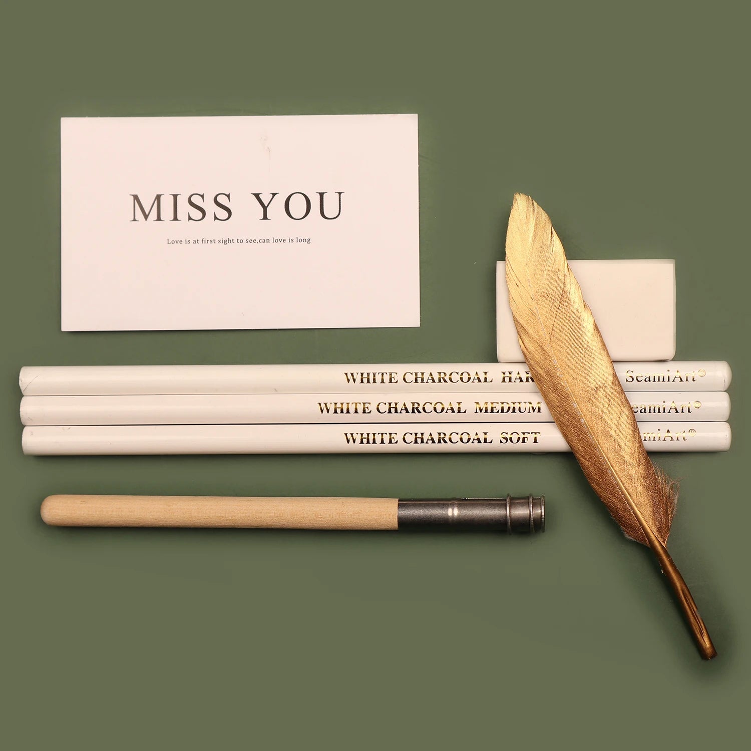 SeamiArt 3Pcs White Soft/Medium/Hard Charcoal Pencil for Sketch Carbon Pen Sketch Art Tools Office School Supplies Pencils