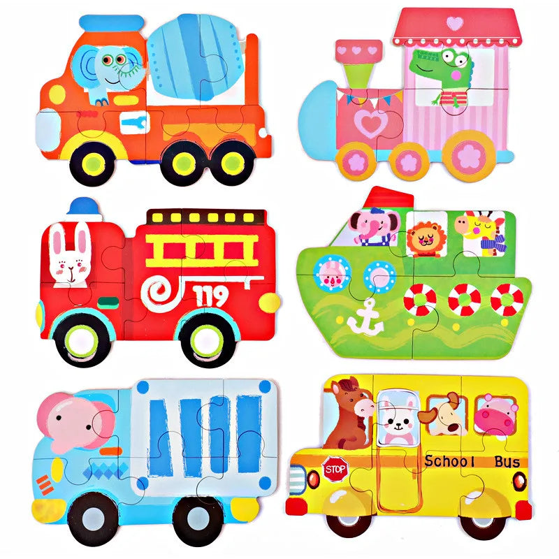 Baby Cartoon 3D Iron Box Wooden Animal/Traffic Puzzles Educational Toy Wooden Puzzle Jigsaw Toy for Children Gift