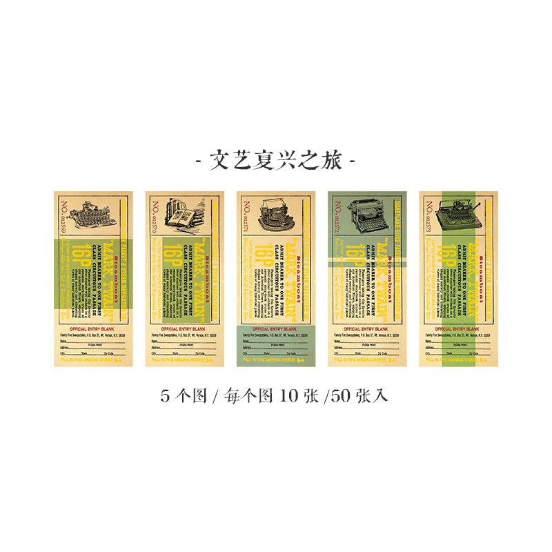 50 sheets Retro Ticket Collector Series Memo Pad Message Notes Decorative Notepad Note Material paper Stationery Office Supplies