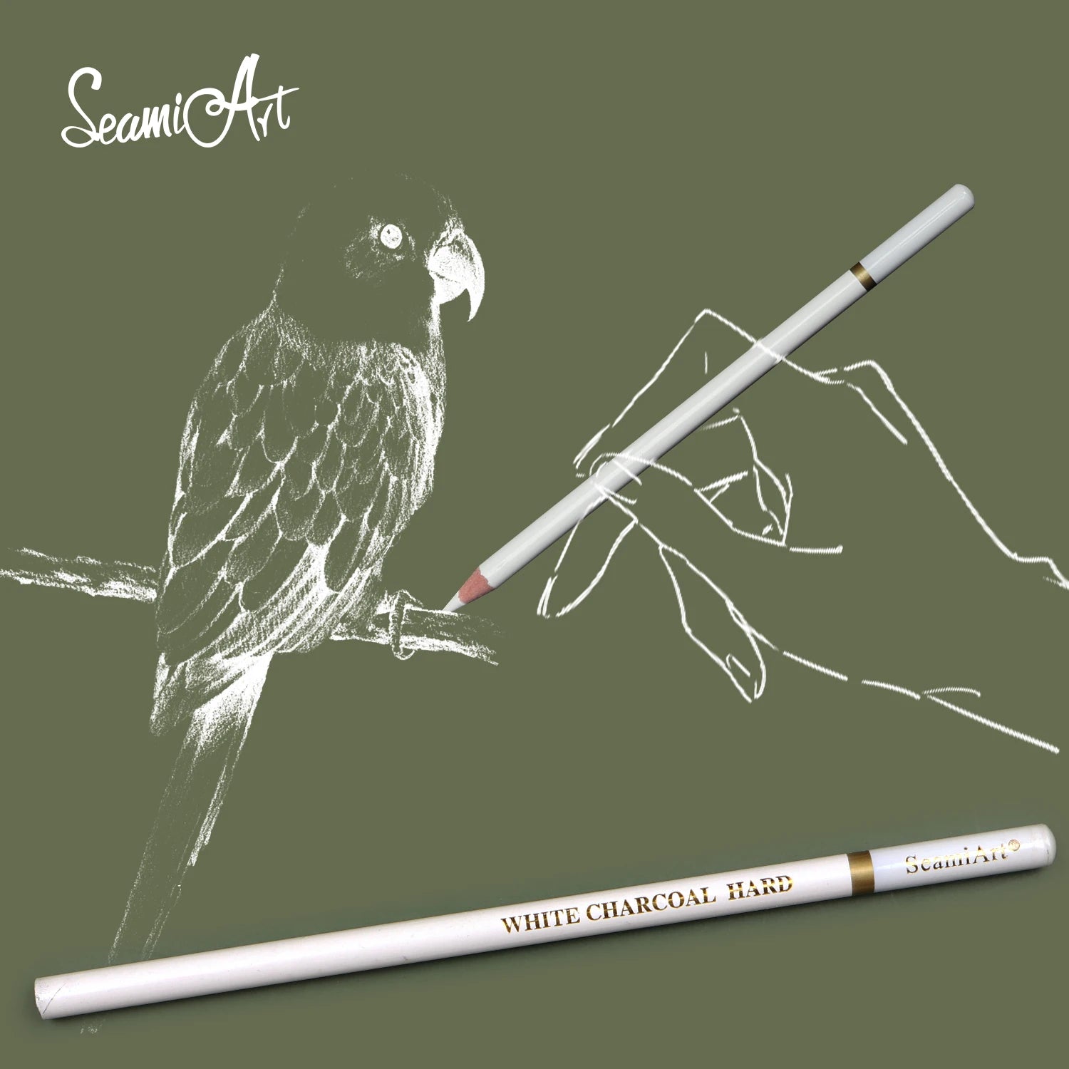 SeamiArt 3Pcs White Soft/Medium/Hard Charcoal Pencil for Sketch Carbon Pen Sketch Art Tools Office School Supplies Pencils