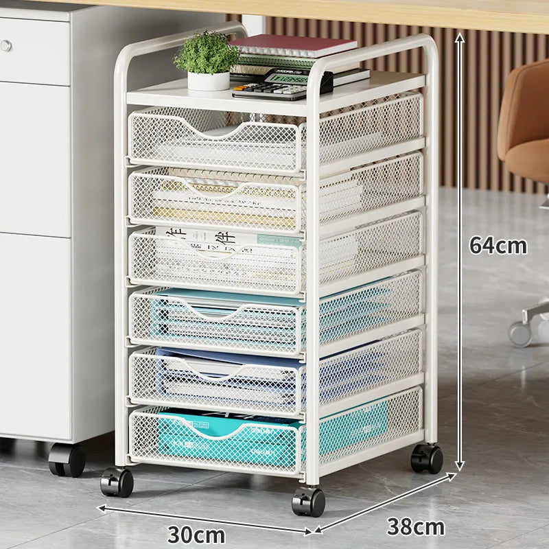 Simple Metal Storage Rack Under Desk Large Capacity Organizer Mobile Rolling Cart with Drawers Multi Layer Office File Cabinet