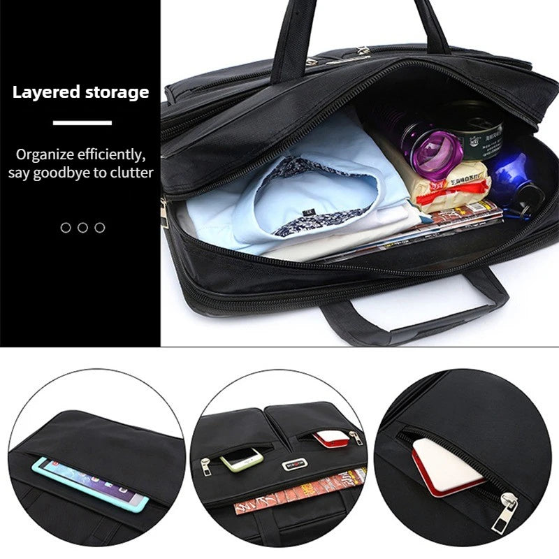 Mens Business Briefcase Large Capacity Multiple Pockets Laptop Compartment Portable Shoulder Bag for Travel Office Daily Use