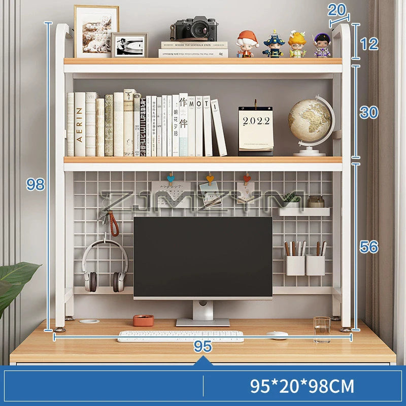Bookcase With Grid Bookshelf Desktop Multi-layer Wrought Iron Shelf Student Computer Desk Hole Board Table Shelves