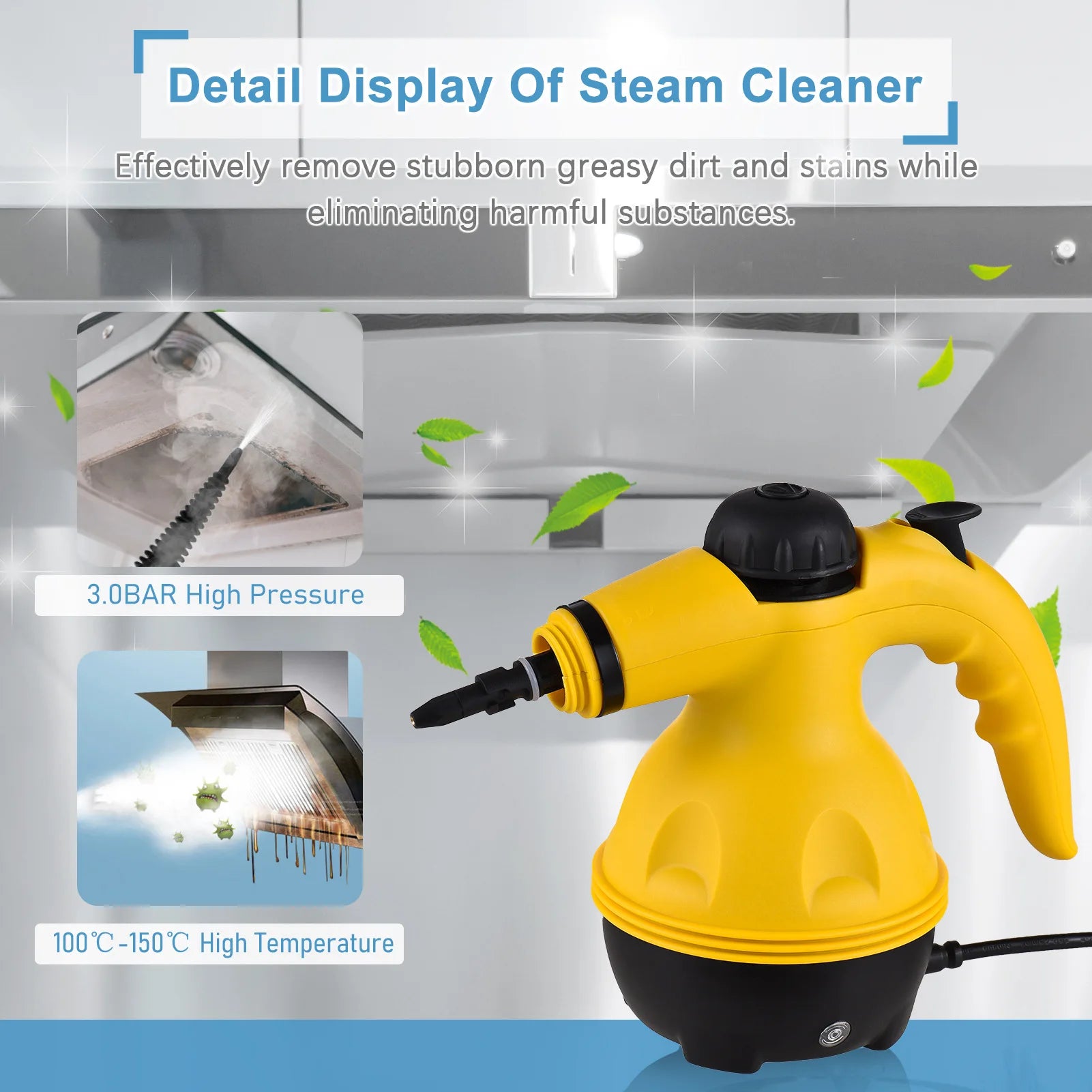 1050 W steam cleaner, ready to use after 1 to 2 minutes of preheating, suitable for the kitchen, bathroom, and sofa,