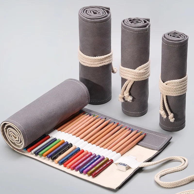 12/24/36/72Holes Pencil Case School Supplies Student Art Pen Bag Pouch Canva Pen Wrap Roll Cosmetic Brush Pen Storage Stationery