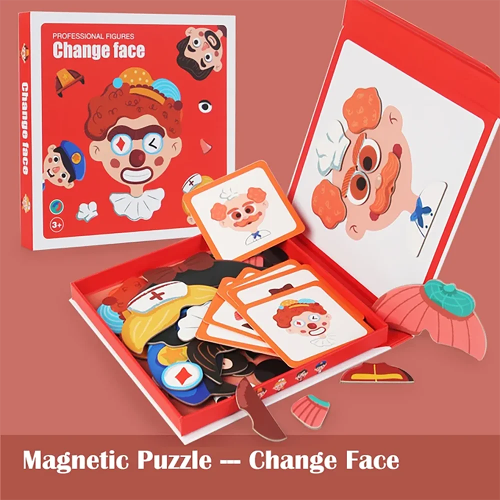 Magnetic Puzzle Boy Face Dress Up Game Book Shaped S.T.E.M. Montessori Toys Learning Educational Gift for Ages 3+