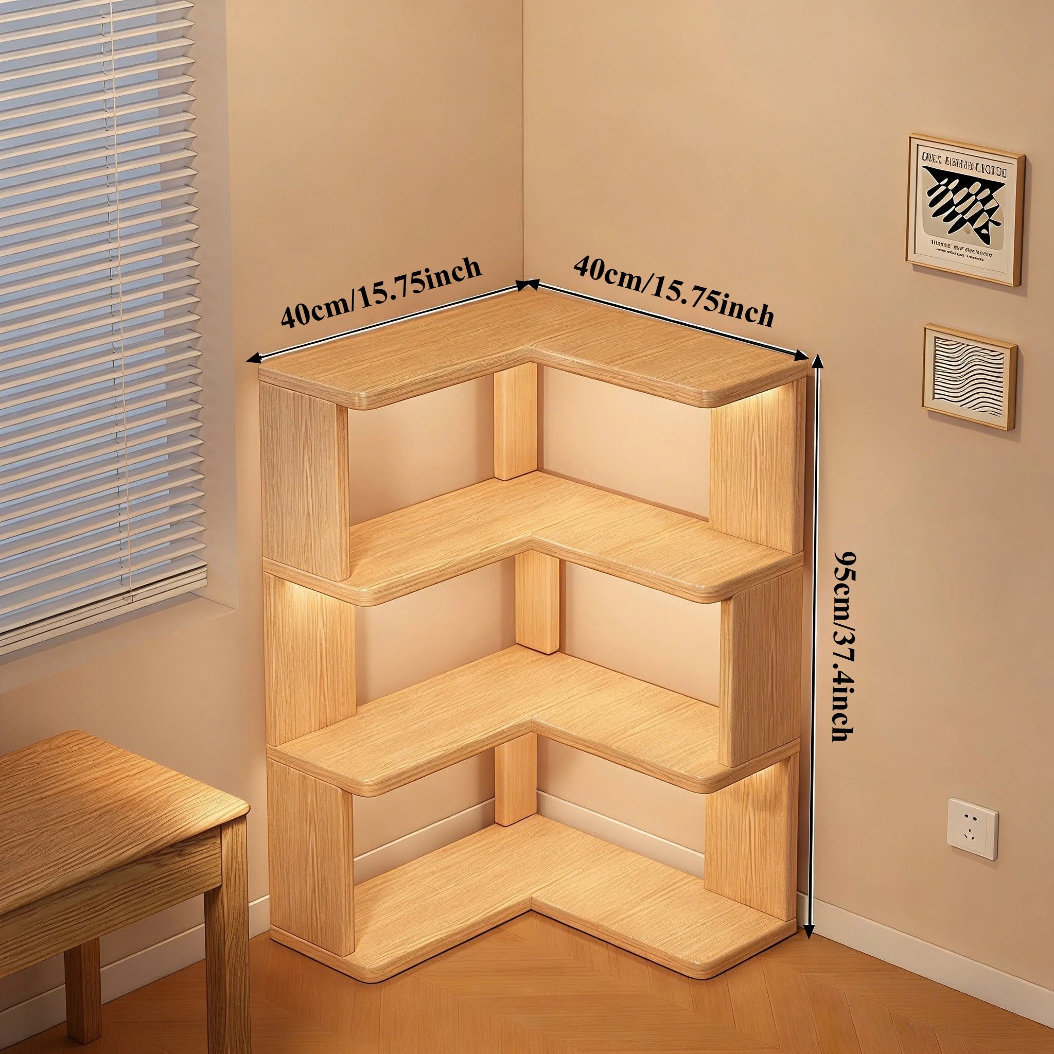 Wooden Corner Bookshelf Multi-layer Corner Cabinet Floor Rack Storage Shelf Bookshelf Storage Home Decorations