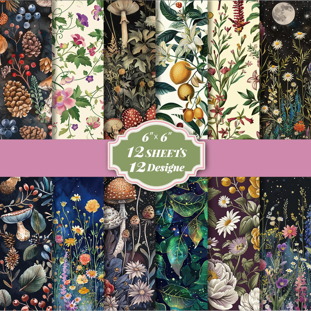 12 Sheets/book Vintage Plant Flower Landscape Material Paper Creative DIY Junk Journal Collage Scrapbooking Stationery