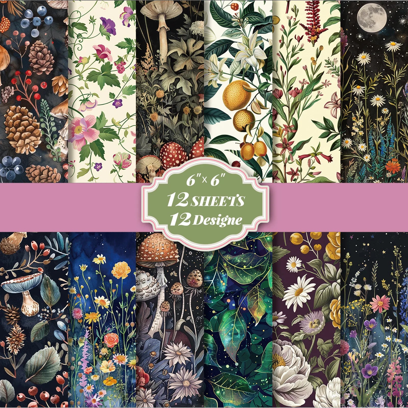 12 Sheets/book Vintage Plant Flower Landscape Material Paper Creative DIY Junk Journal Collage Scrapbooking Stationery