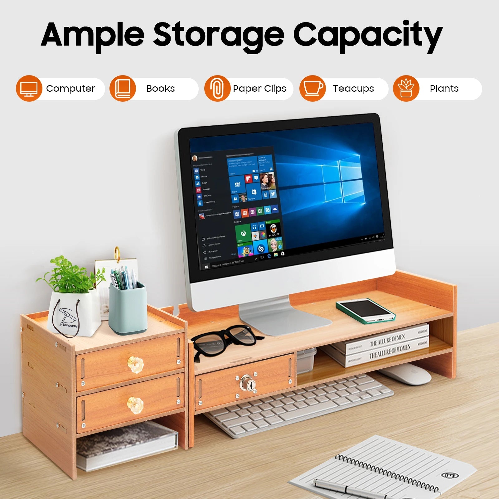 3 Drawers Computer Monitor Stand Office Organizer Computer Rack  Living Room Cabinet Chest of Drawers
