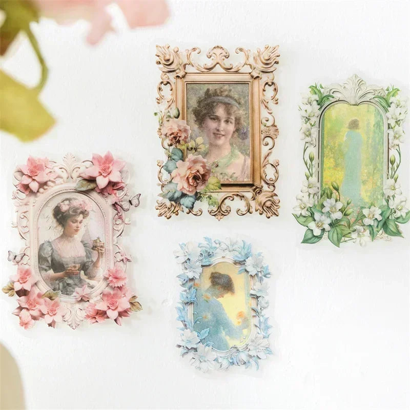 20pcs PET Scrapbooking PET Materials Art  Journal Stickers for Decor Sticker Junk Stationery150*100MM Flowers Frame Collage