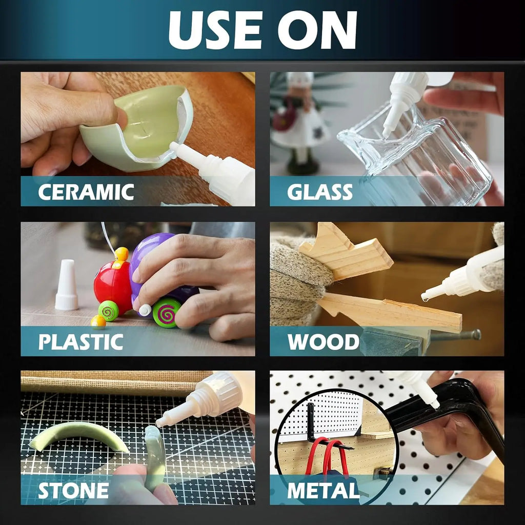495 super strong glue, transparent and non-yellowing in 5 seconds, waterproof, suitable for metals, ceramics, wood and plastics.