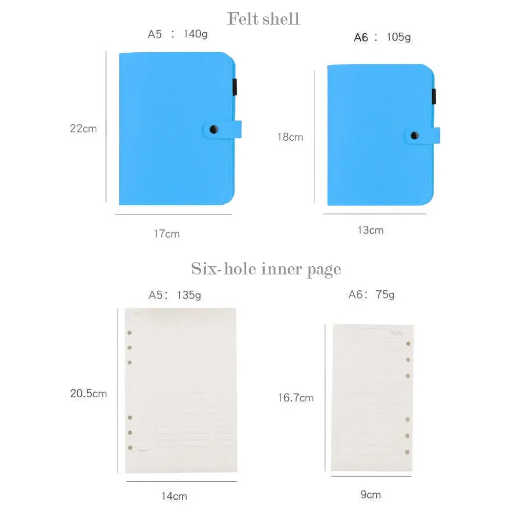 A5 A6 New Office Supplies Stationery Travel Diary Portable Diary Felt Notebook Felt Shell Ring Binder