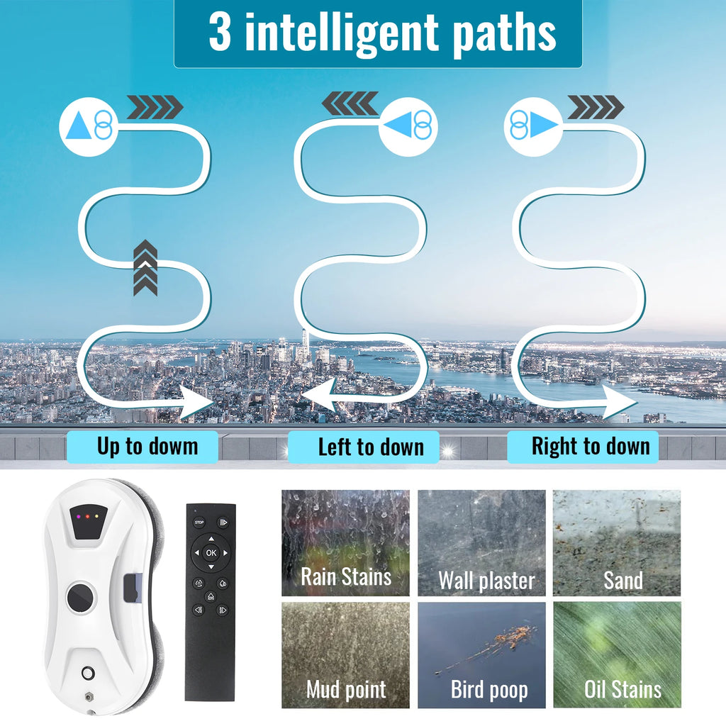 Window Cleaner Robot With Ultrasonic Water Spray 5600Pa Suction Automatic Water Spray Remote Control For Window Tile Wooden Door