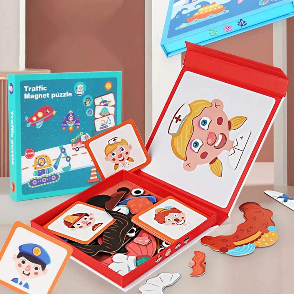 Magnetic Puzzle Boy Face Dress Up Game Book Shaped S.T.E.M. Montessori Toys Learning Educational Gift for Ages 3+