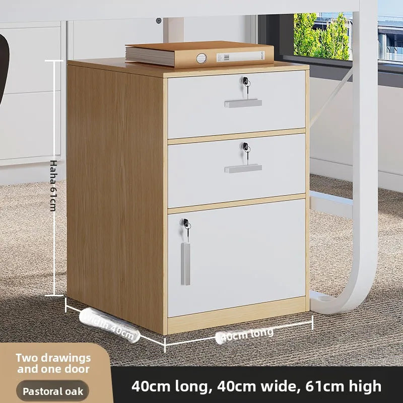 File cabinet with lock Office wooden mobile storage cabinet Drawer cabinet with wheel