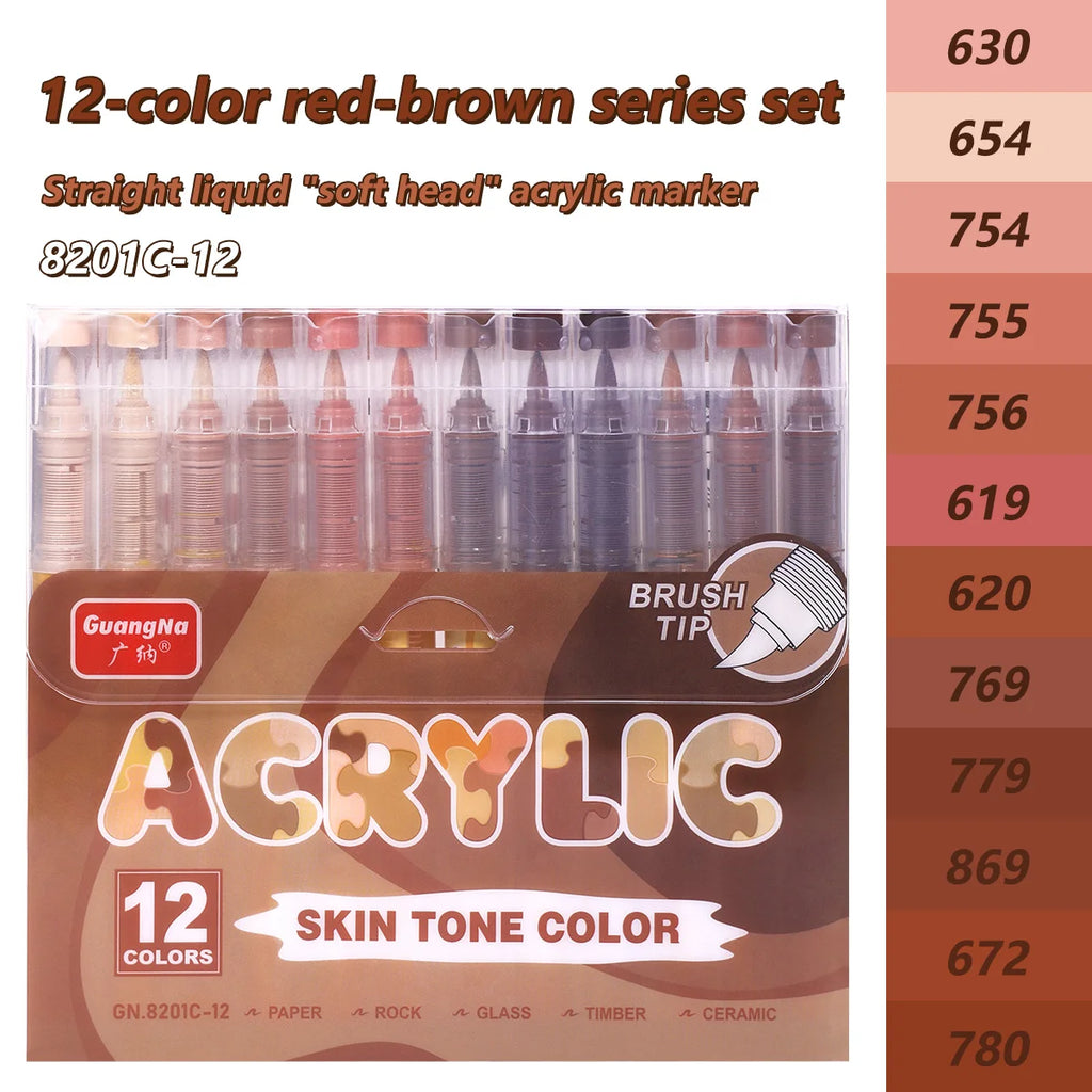 12-120 Colors Waterproof Acrylic Marker Pens with Soft Brush Nib,  Students' Art on Glass, Stone, Metal, Wood, Plastic &Paper