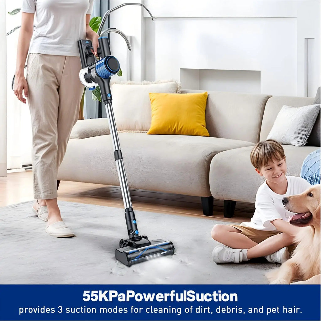 Cordless Vacuum Cleaner，55Kpa/45Mins/8 in 1 Powerful Suction,Self-Standing, 3 Suction Modes, Vacuum for Floor Carpet Pet Hair