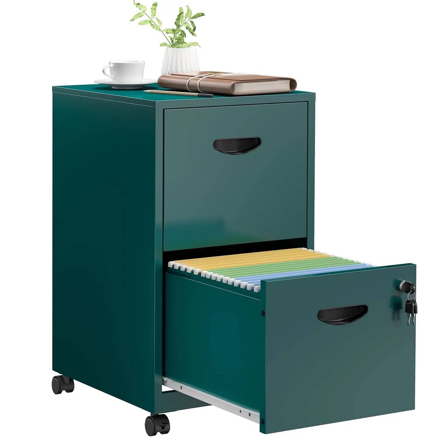 2 Drawer File Cabinet With Lock，Black Rolling File Cabinet For Home Office, Metal Small Mobile Filing Cabinets On, Customize