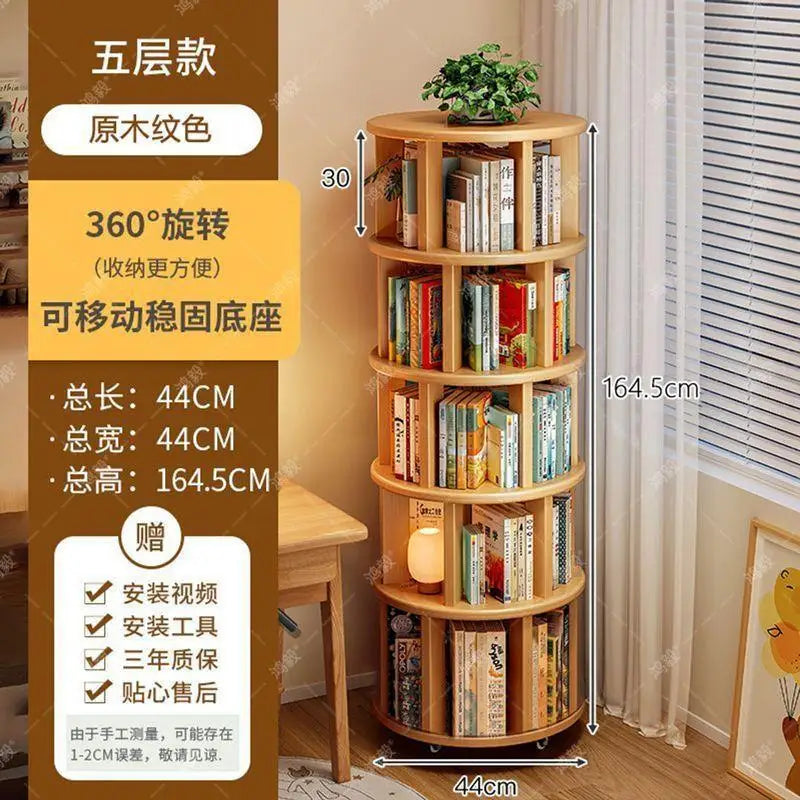 Rotating Bookshelf 360 Multi-layer Storage Bookcase Student Shelf Floor-to-ceiling Integrated Mobile Home Children's Corner Cabi
