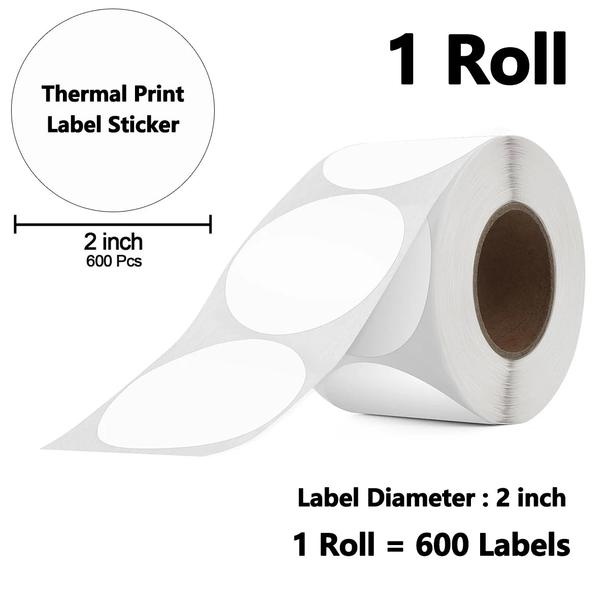 Thermal Sticker Labels, 5.08cm Thermal Stickers, Color Multi-Purpose Round Direct Thermal Labels for Name Tag, Small Business
