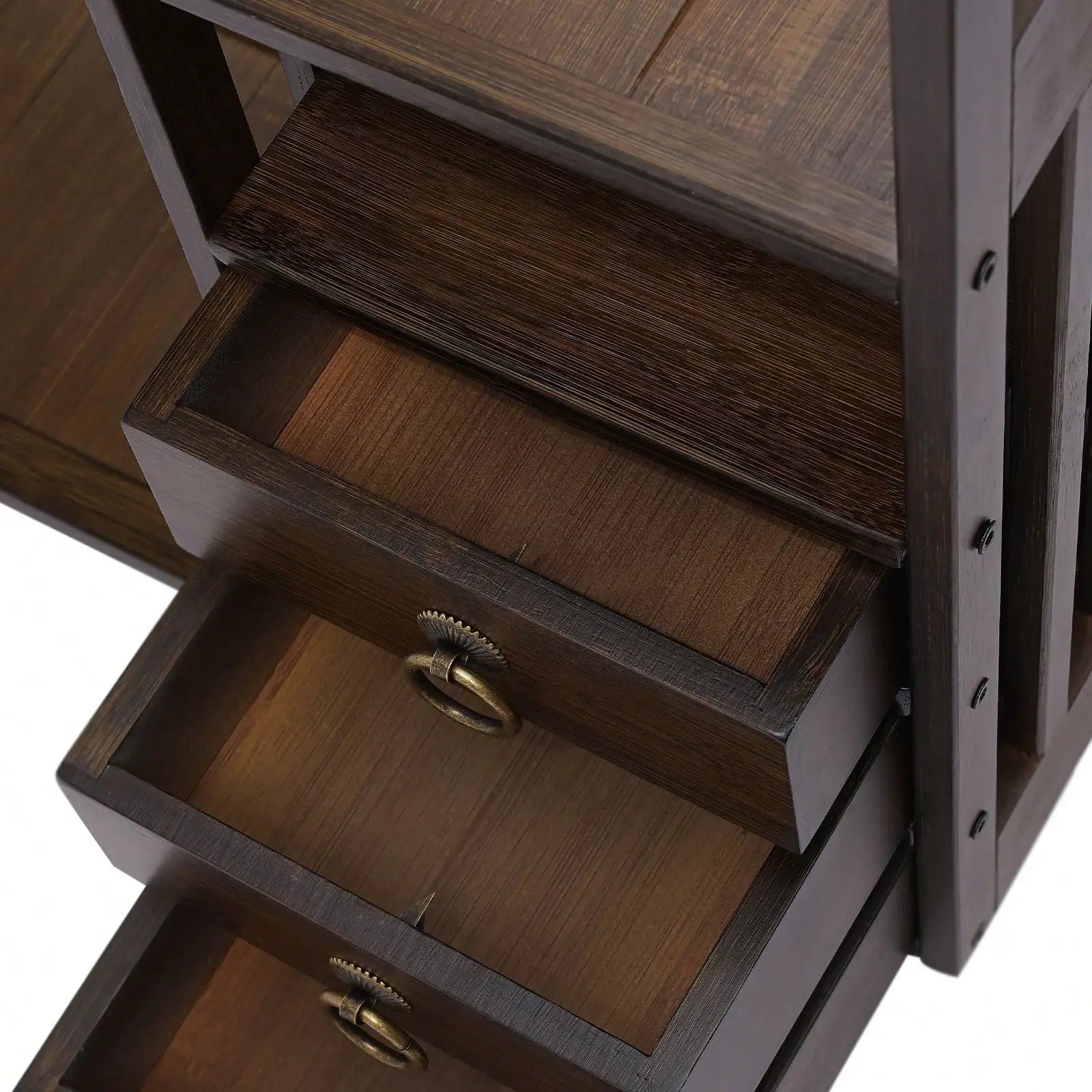 Bamboo Desktop Bookshelf Display Shelf Bookcase Home Office Supplies Desk With 3 Drawers