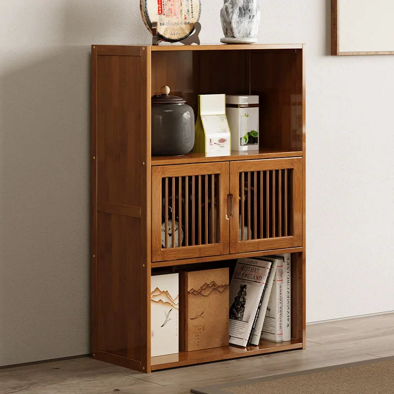 3-Tier Storage Cabinet, Retro Style Bookcase, Bamboo Cabinet for Kitchen, living room & Office Storage, Simple Assembly
