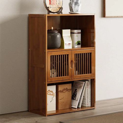 3-Tier Storage Cabinet, Retro Style Bookcase, Bamboo Cabinet for Kitchen, living room & Office Storage, Simple Assembly