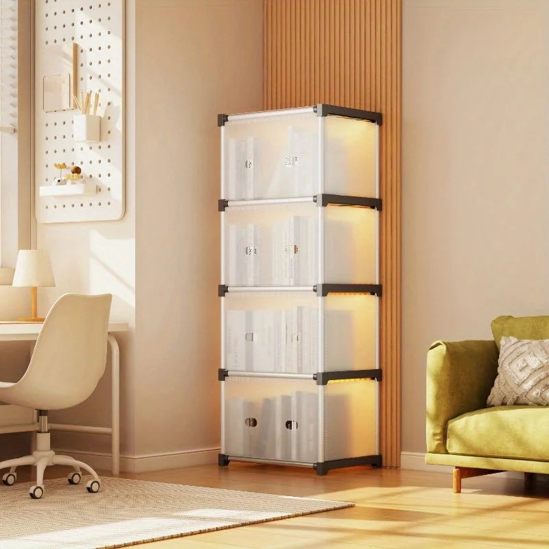 Floor-Standing Dust-Proof Bookshelf Indoor Small Cabinet for Snacks/Clothes/Books Bedroom  Living Room Storage Organizer