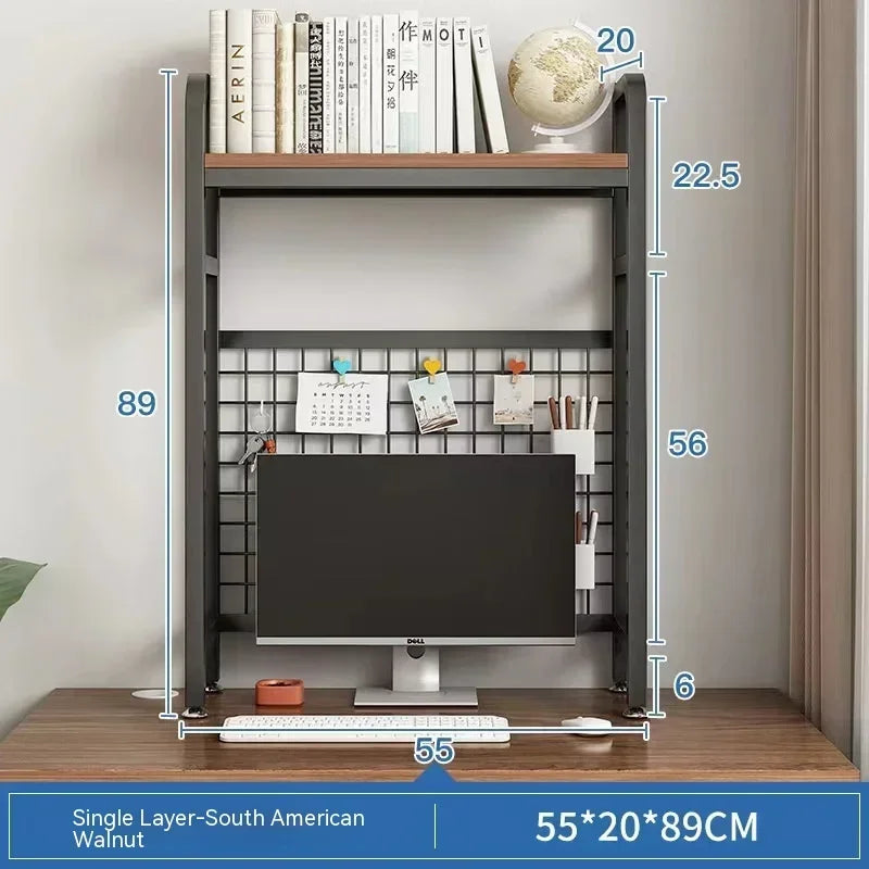 Home Furniture Desktop Multi-Layer Wrought Iron Shelf Bookcase With Grid Bookshelf Table Hole Board Table Wooden Shelves Student