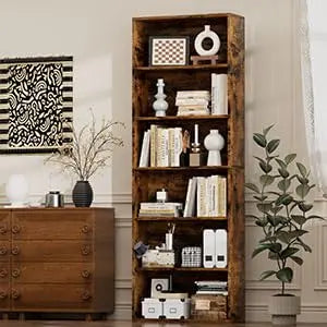 6 Tier Narrow Tall Bookshelf Vertical Slim Storage Unit Display Shelf For Home Office Living Room Bedroom Black, Customized